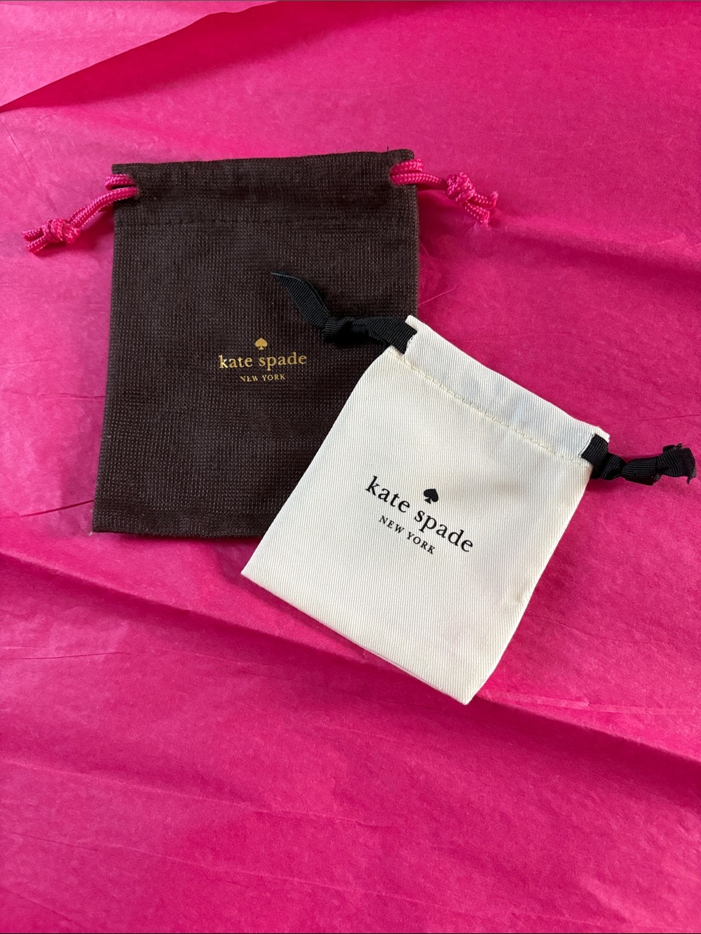kate spade Brown and Cream Drawstring Jewelry Pouches